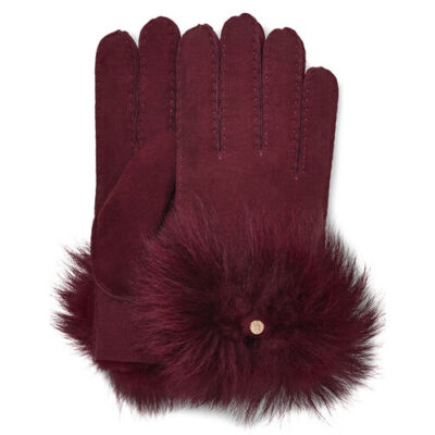 UGG Long Pile Bow Handschoenen voor Dames in Port, maat M | Shearling