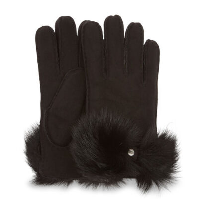 UGG Long Pile Bow Handschoenen voor Dames in Black, maat M | Shearling