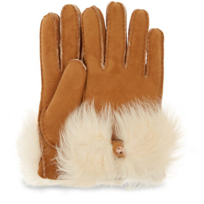 UGG Long Pile Bow Handschoenen voor Dames in Chestnut, maat L | Shearling