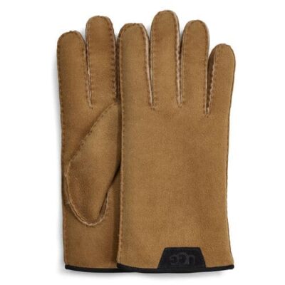UGG Shearling Glove With Leather Trim voor Heren in Chestnut, maat XL