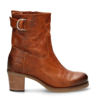Shabbies Enkellaars met hak structuurleer cognac