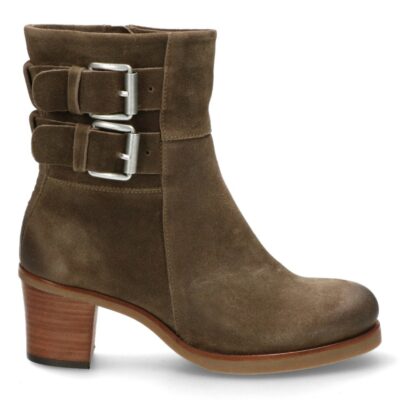 Shabbies Enkellaars met hak gewaxt geschuurd leer taupe