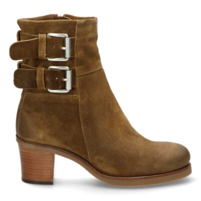 Shabbies Enkellaars met hak gewaxt geschuurd leer warm bruin
