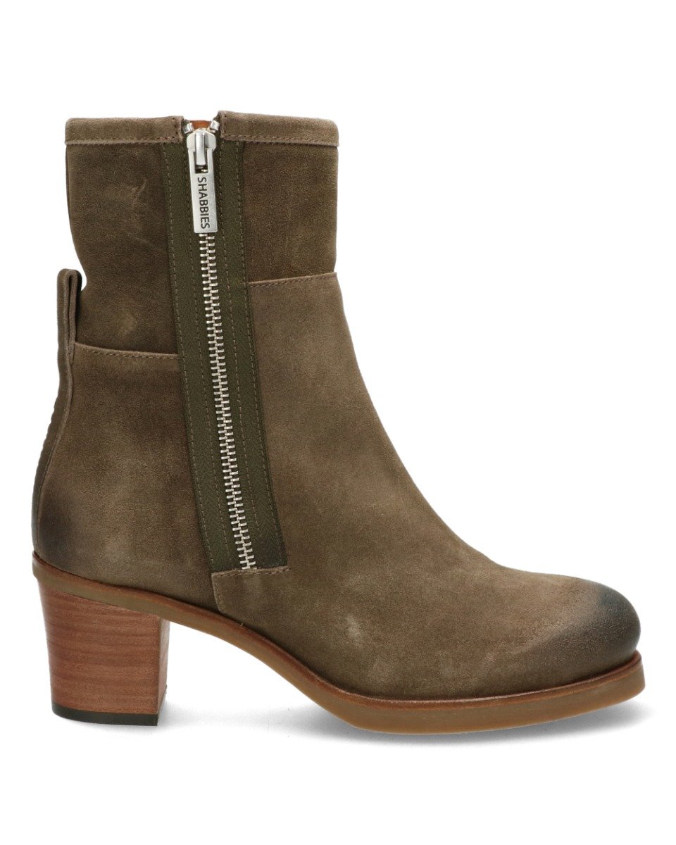 Shabbies Enkellaars met hak gewaxt geschuurd leer taupe