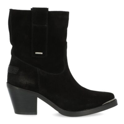 Shabbies Zwarte suède western enkellaars