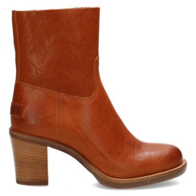 Shabbies Enkellaars met hak structuurleer cognac