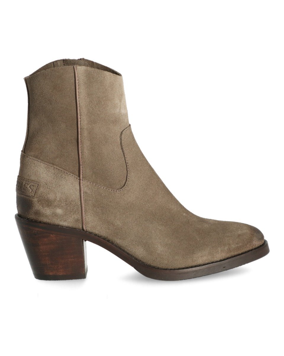 Shabbies Enkellaars met hak gewaxt geschuurd leer taupe