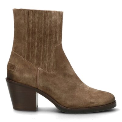 Shabbies Enkellaars met hak gewaxt geschuurd leer taupe