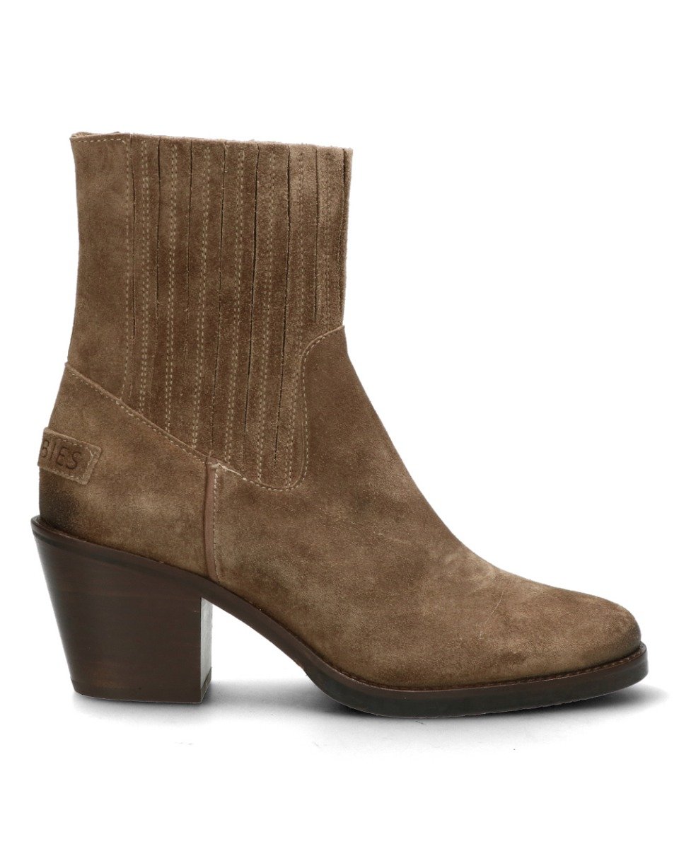 Shabbies Enkellaars met hak gewaxt geschuurd leer taupe