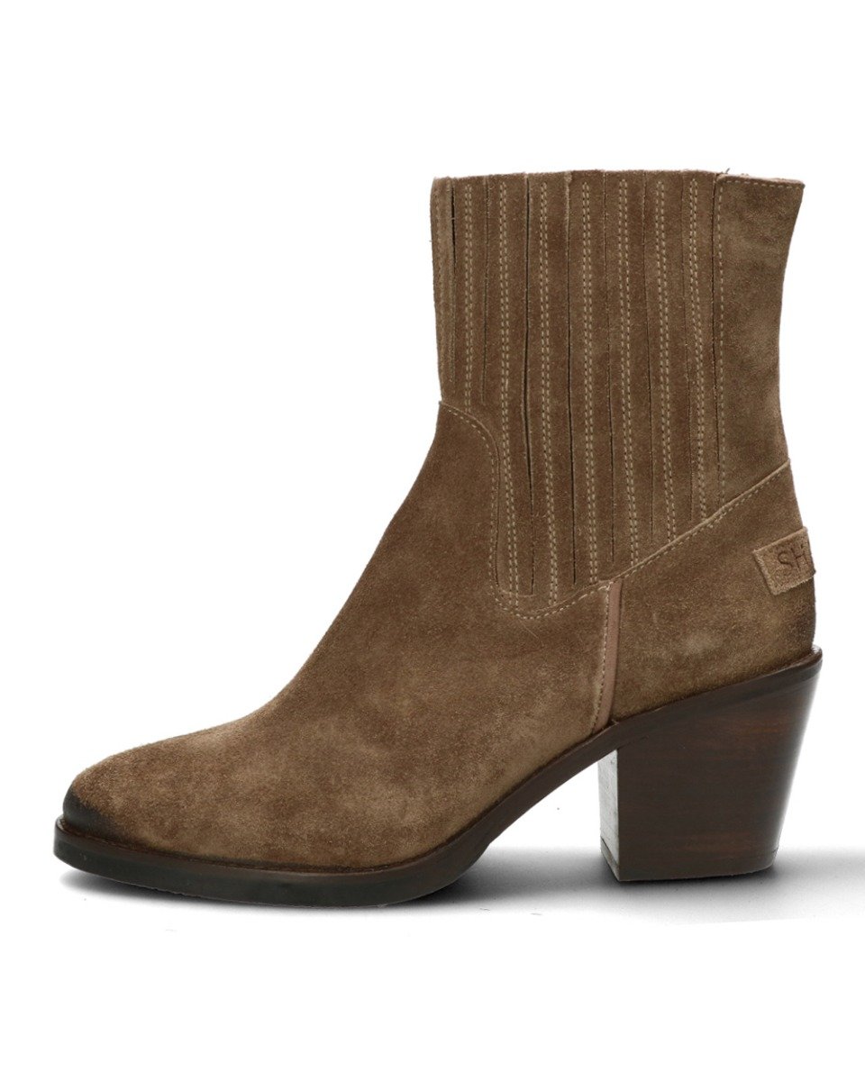 Shabbies Enkellaars met hak gewaxt geschuurd leer taupe - Afbeelding 2