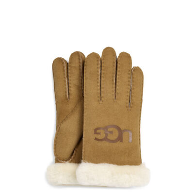 UGG Sheepskin Logo Handschoenen voor Dames in Chestnut, maat L | Shearling