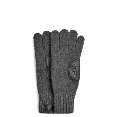 UGG Knit with Leather Patch Handschoenen voor Heren in Charcoal, maat OS | Breien