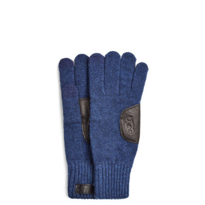 UGG Knit with Leather Patch Handschoenen voor Heren in Navy Blue, maat OS | Breien