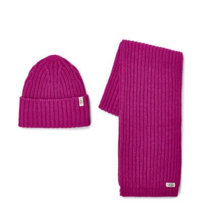 UGG Rib Knit Hat and Scarf Set voor Kinderen in Fuchsia, maat 2/4 Jaar | Acrylmix