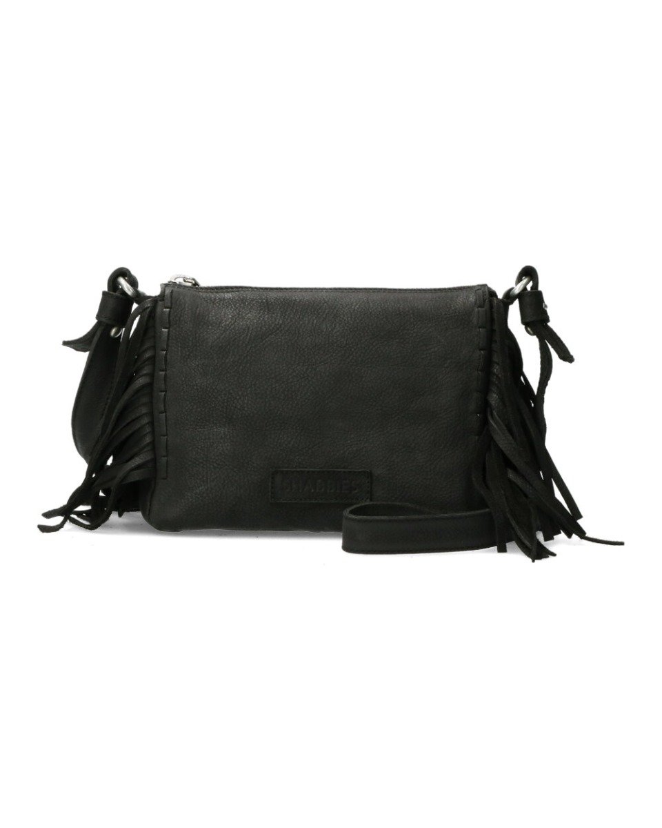 Shabbies Zwarte crossbody tas met franjes