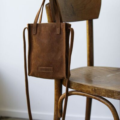 Shabbies Kleine shopper gewaxt geschuurd leer warm bruin
