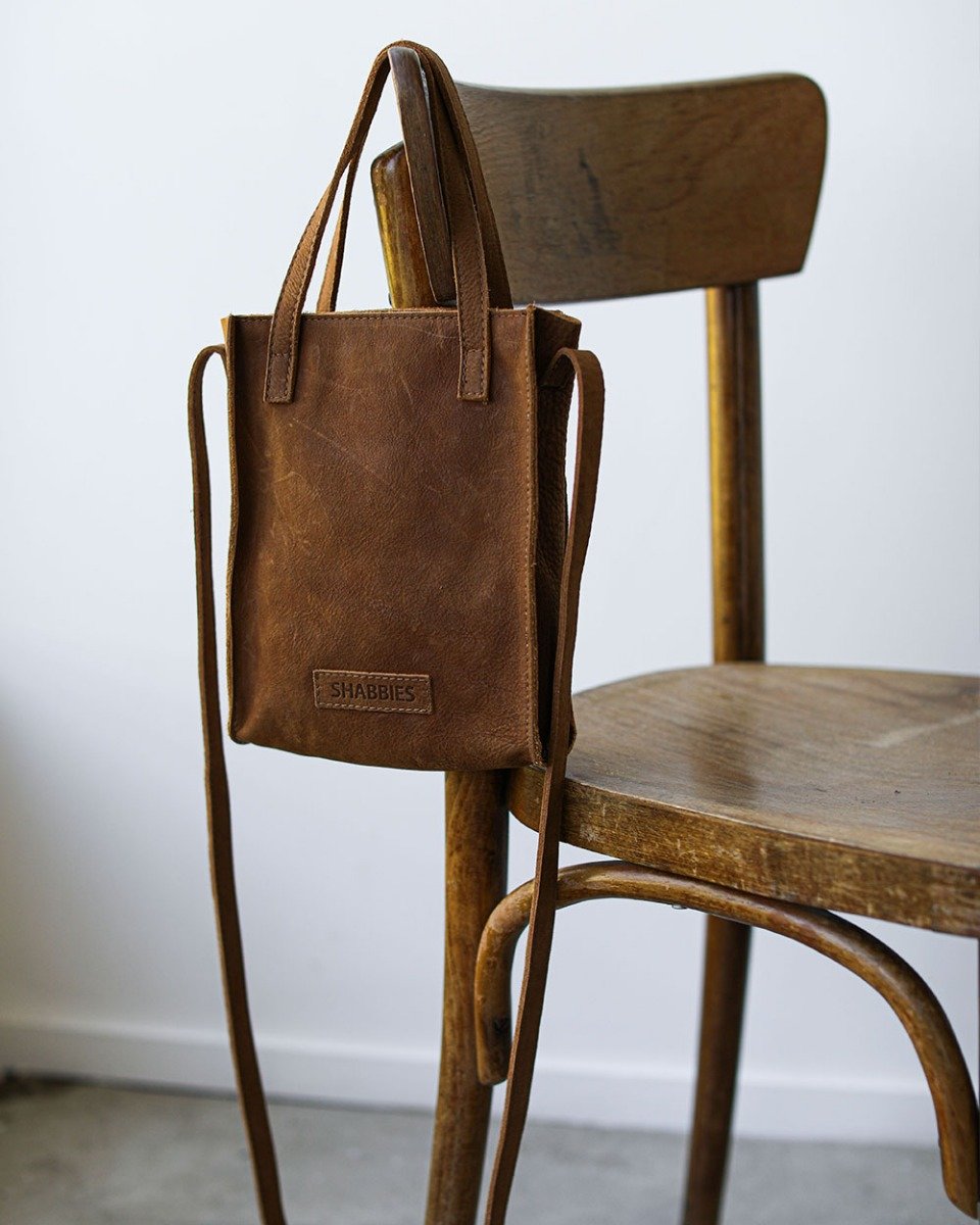 Shabbies Kleine shopper gewaxt geschuurd leer warm bruin