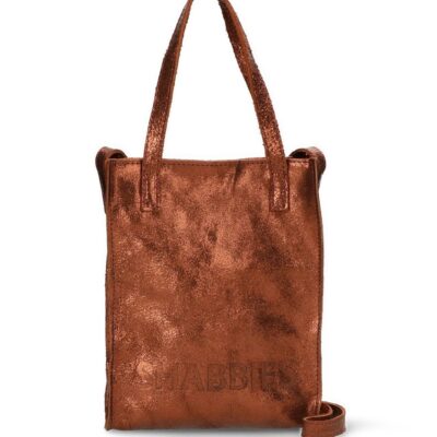 Shabbies Kleine shopper plantaardig gelooid metallic leer bruin