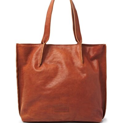 Shabbies Grote shopper structuurleer cognac