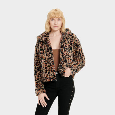 UGG Mandy Faux Fur Jas voor Dames in Leopard Amphora, maat XS