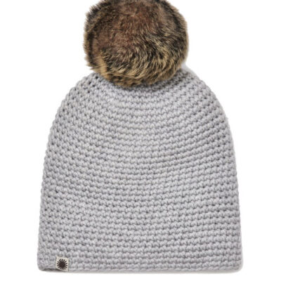 UGG Beanie With Fur Pom voor Dames in Light Grey Heather M, maat OS | Breien
