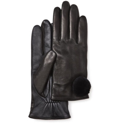 UGG Leather Pom Glove voor Dames in Black, maat M | Leder